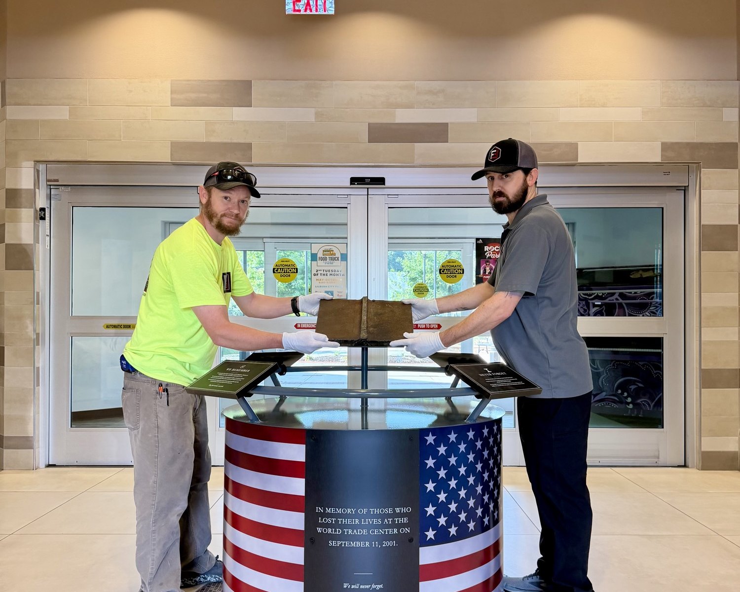 White glove install of a 9/11 memorial in a public lobby