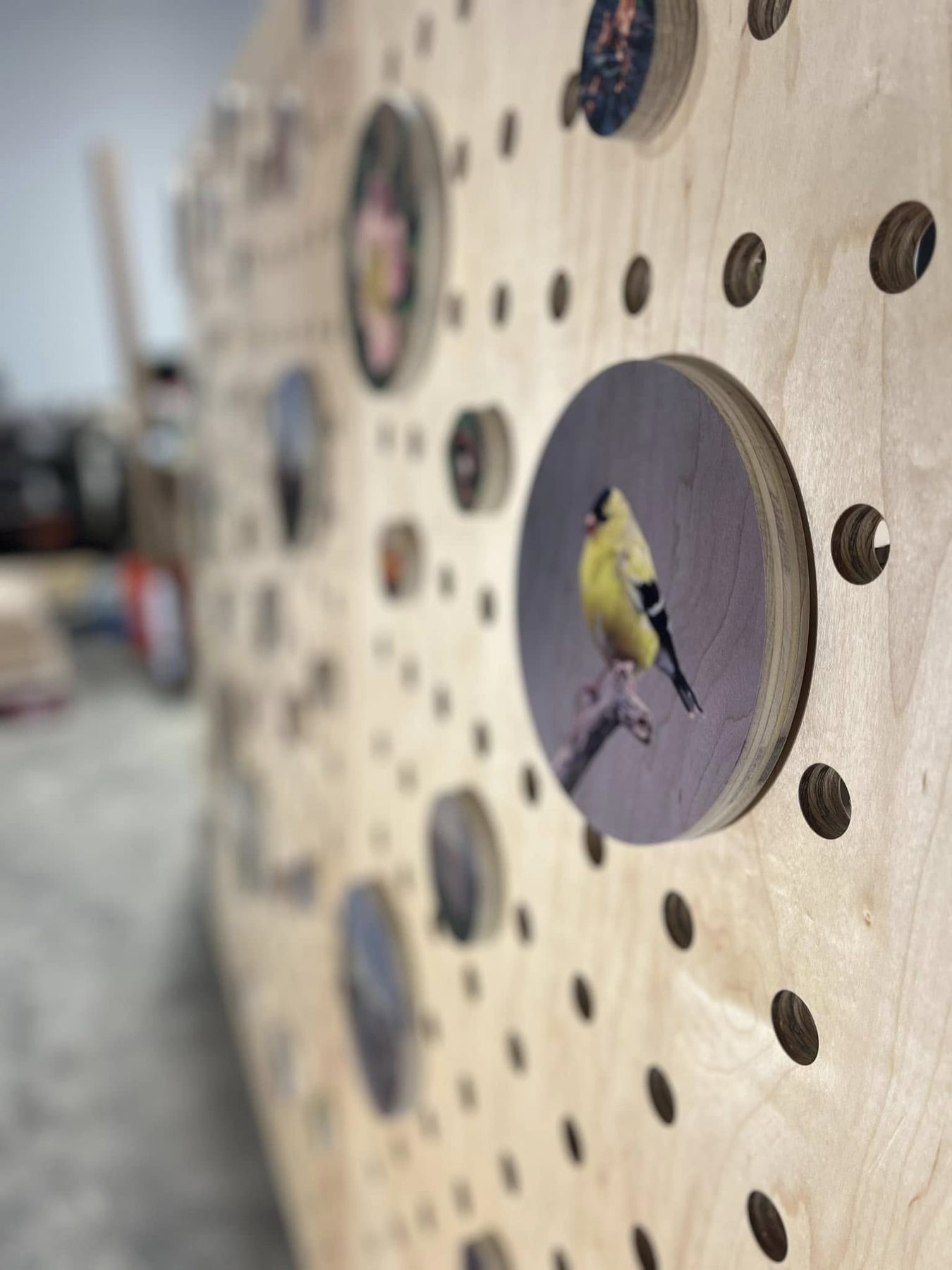 Detail of the oak peg wall
